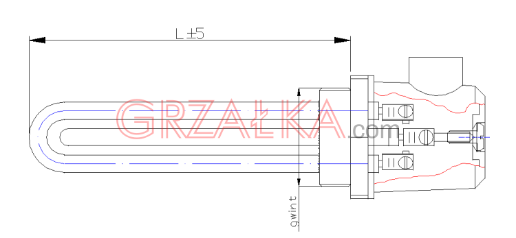Grzałka 6000W (3 x 2000W) / 230V / L 3428mm / 1 ½” / Cu-Ni