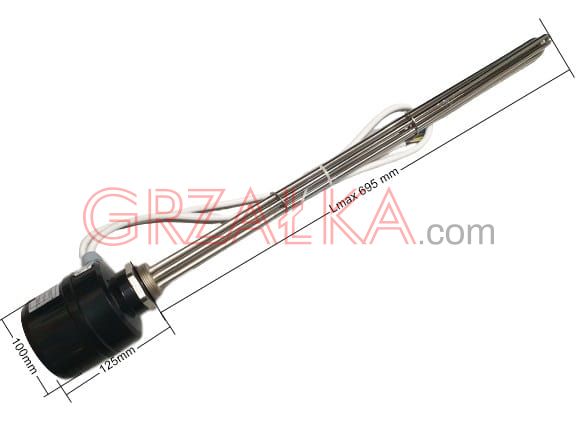 Grzałka z termostatem 9000W 3x230VY G 1½" (6/4") L695mm miedziana niklowana
